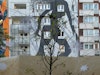 »Untitled«, Nespoon, Spinnennetz aus Häkeldeckchen vor »One Wall«-Fassade von David de la Mano